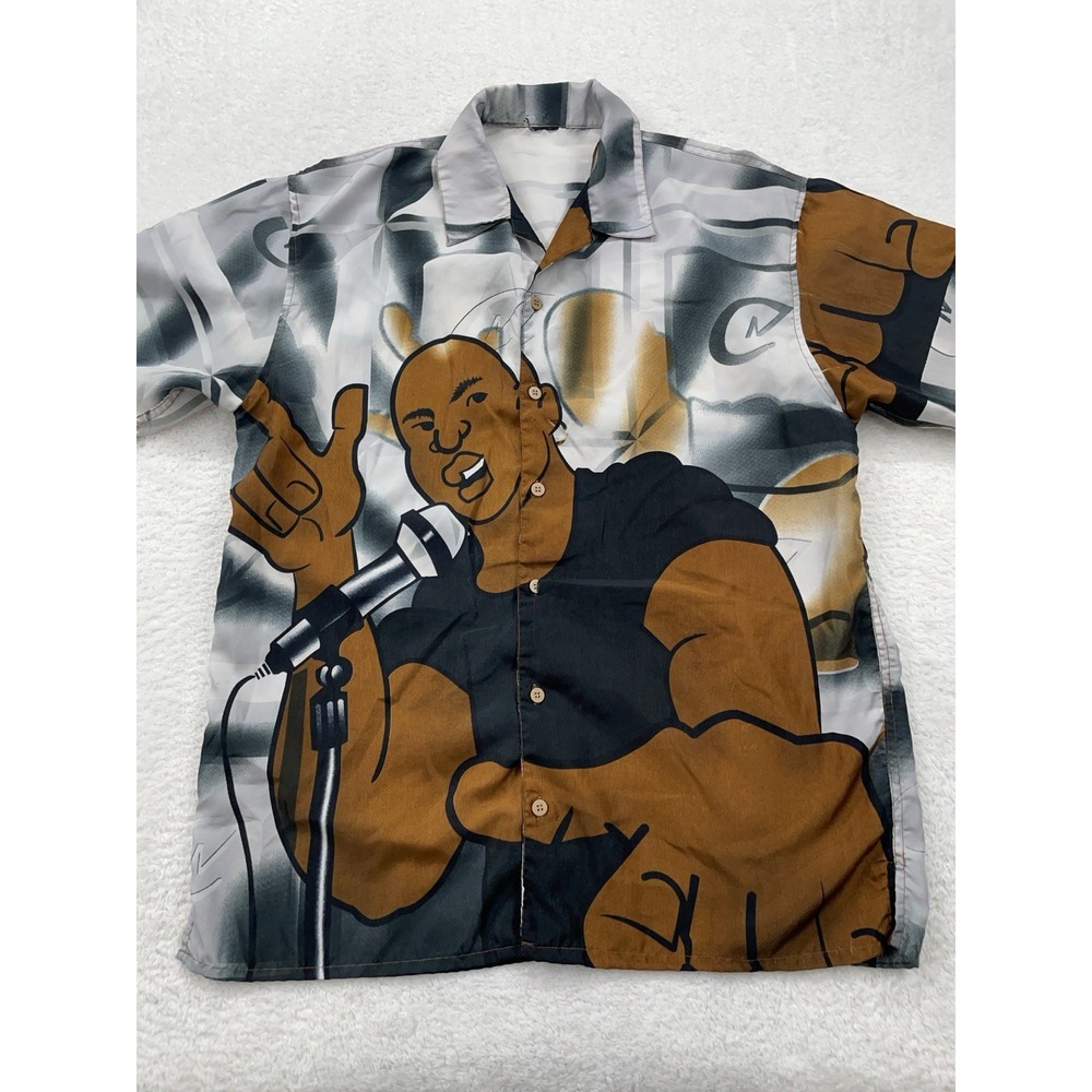 Vintage Mens Button‎ Up Short Sleeve Hip Hop Shirt XL Street Wear Graffiti Y2K